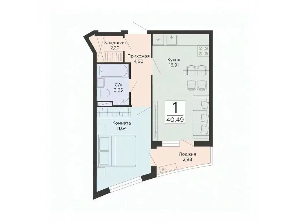 1-к кв. Воронежская область, Воронеж ул. Туполева, 5Н (40.49 м) - Фото 1