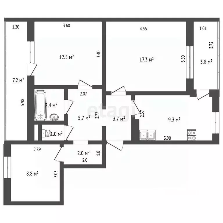 3-к кв. Севастополь ул. Астана Кесаева, 5/8 (73.7 м) - Фото 2