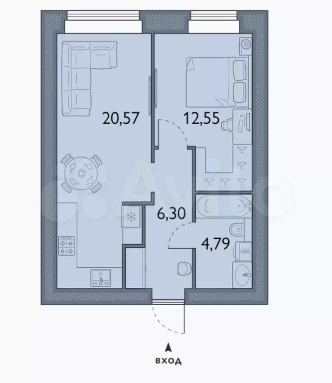 1-к. квартира, 44,2 м, 1/15 эт. - Фото 1