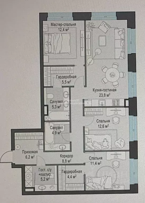 3-к кв. Москва ул. Эдуарда Стрельцова, 2к1 (104.0 м) - Фото 1