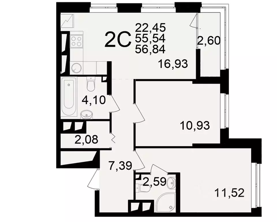 2-к кв. Рязанская область, Рязань ул. Чкалова (55.54 м) - Фото 1