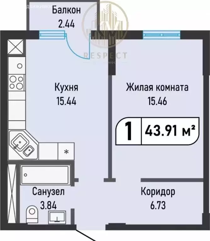 1-комнатная квартира: посёлок Иноземцево, улица Рядового Панченко, 24 ... - Фото 1