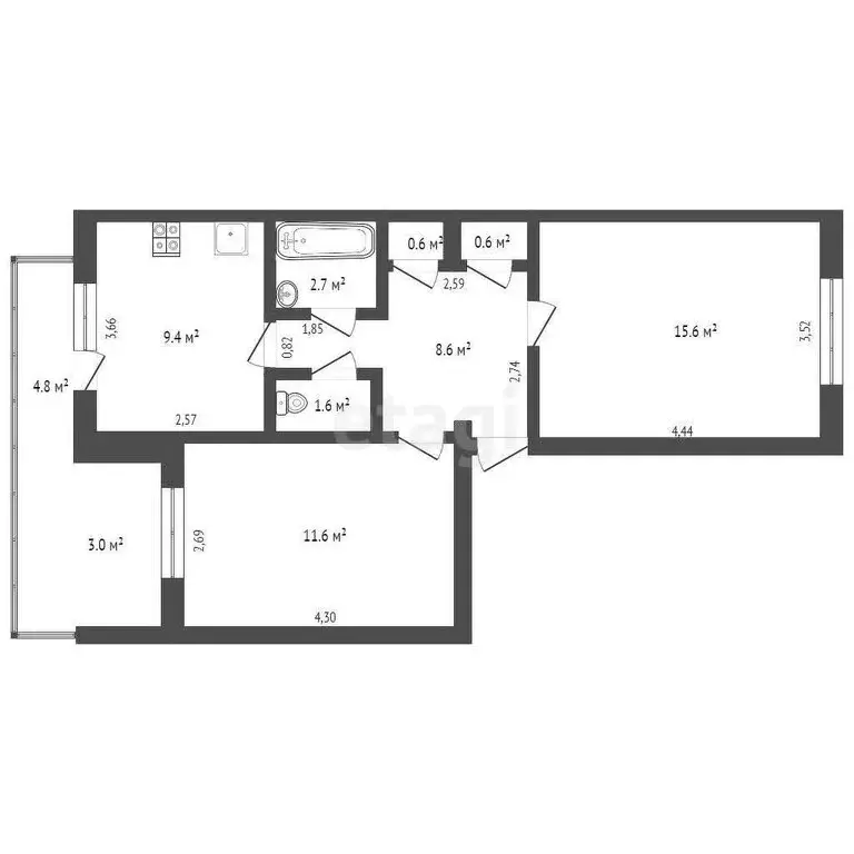2-комнатная квартира: Саки, улица Ленина, 35 (51 м) - Фото 0