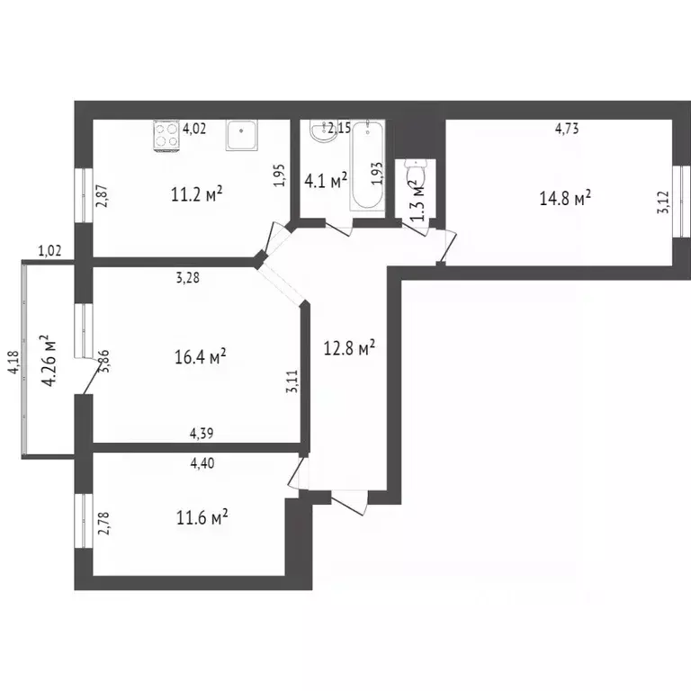 3-к кв. Бурятия, Улан-Удэ ул. Шумяцкого, 12 (66.1 м) - Фото 2