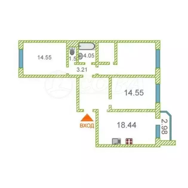 3-комнатная квартира: Тюмень, улица Монтажников, 42Б (86.8 м) - Фото 1