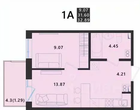 1-к кв. Псковская область, Псковский район, Завеличенская волость, д. ... - Фото 1