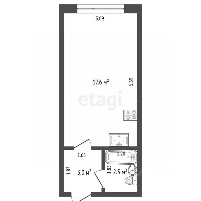 Студия Кемеровская область, Юрга ул. Машиностроителей, 49 (22.9 м) - Фото 2