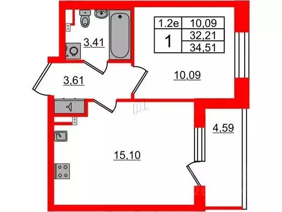 1-к кв. Санкт-Петербург Пулковское ш., 95к3 (32.21 м) - Фото 1