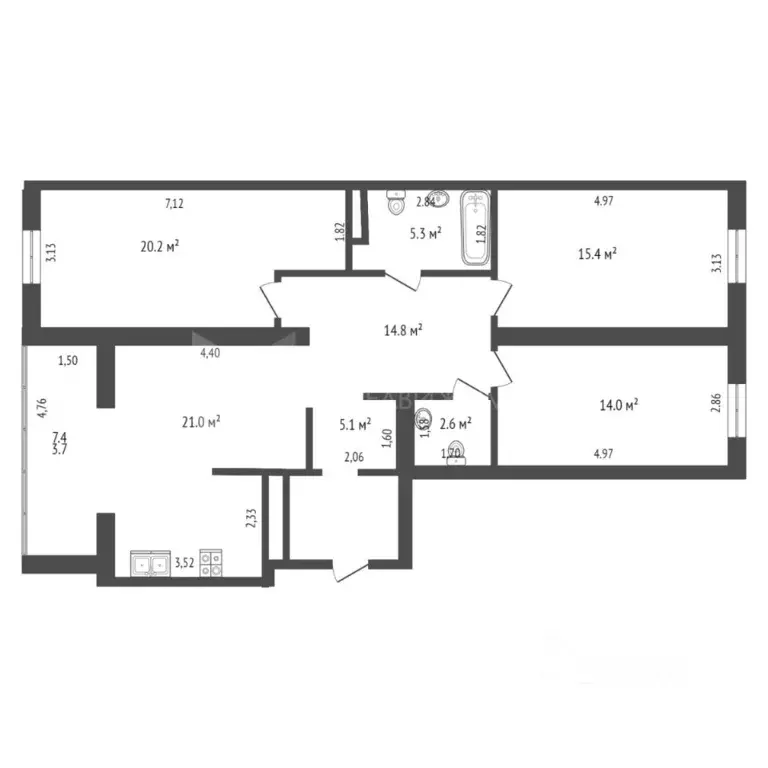 3-к кв. Тюменская область, Тюмень ул. Пожарных и Спасателей, 3к1 (98.7 ... - Фото 2