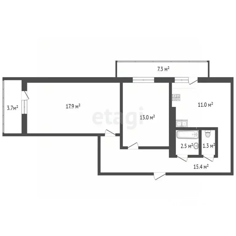 2-к кв. Ханты-Мансийский АО, Ханты-Мансийск ул. Энгельса, 60 (62.1 м) - Фото 1