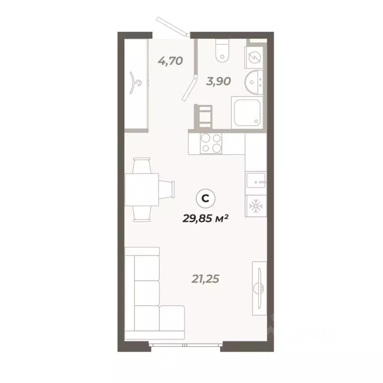 Студия Санкт-Петербург ул. Коли Томчака, 21Д (29.85 м) - Фото 0
