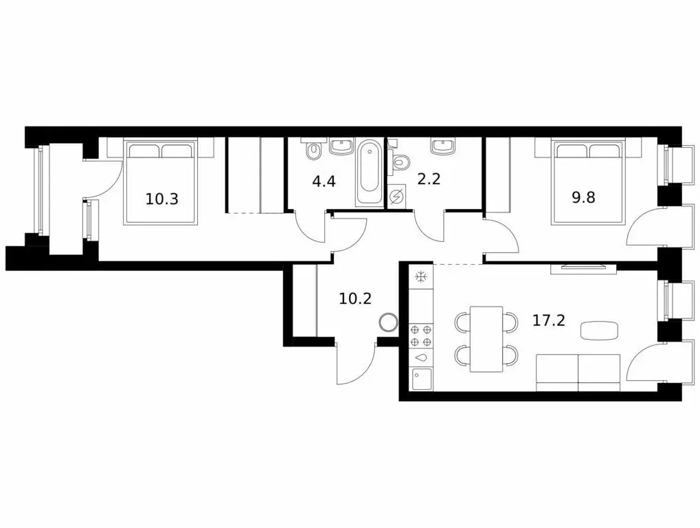 3-комнатная квартира: Казань, проезд Владимира Шнеппа (68.2 м) - Фото 0