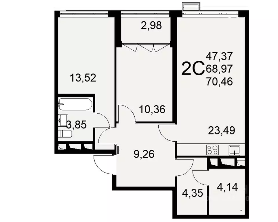 2-к кв. Тульская область, Тула ул. Федора Смирнова, 2 (70.46 м) - Фото 0