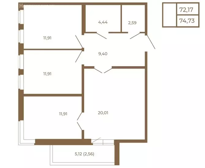 3-комнатная квартира: Сертолово, ЖК Новая История (74.73 м) - Фото 2