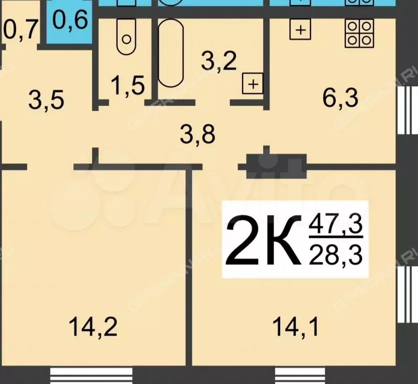 Комната 14,1 м в 2-к., 1/2 эт. - Фото 0