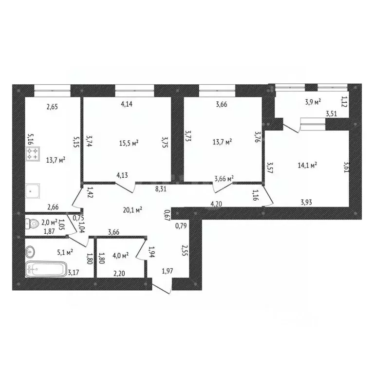 3-к кв. Башкортостан, Уфа ул. Султанова, 6 (90.0 м) - Фото 2