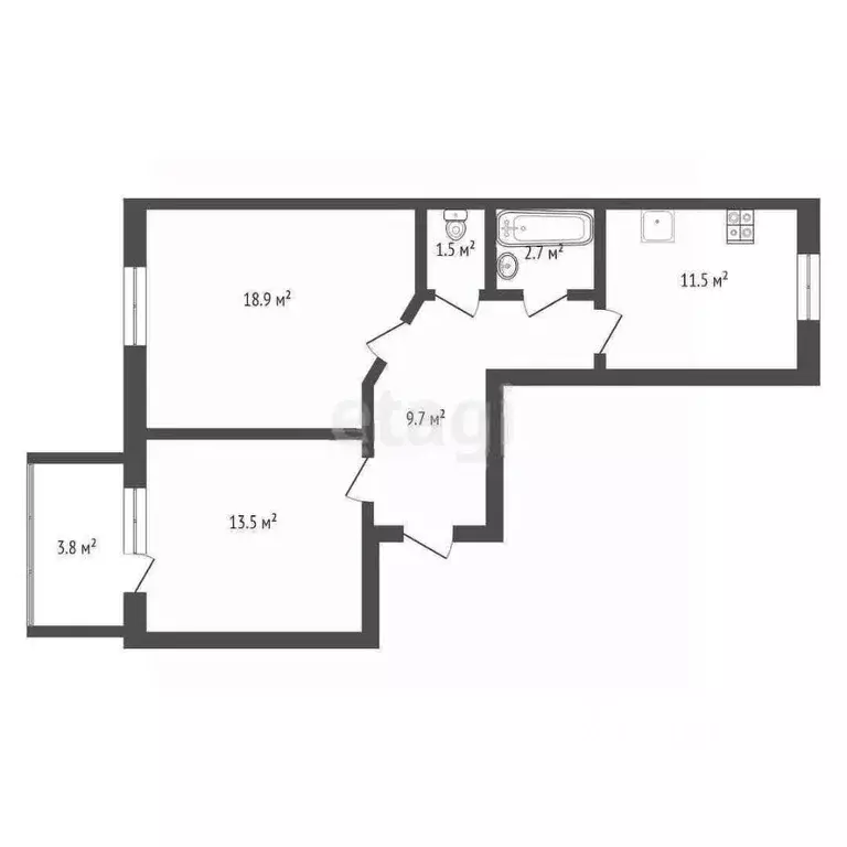 2-к кв. Башкортостан, Стерлитамак ул. Строителей, 2 (54.4 м) - Фото 2