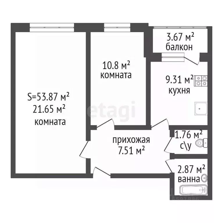 2-к кв. Тульская область, Тула Октябрьская ул., 221/3 (57.0 м) - Фото 1