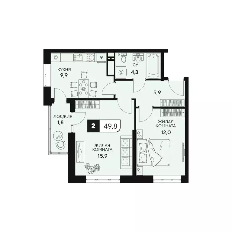 2-комнатная квартира: Анапа, Анапское шоссе, 18к2 (49.8 м) - Фото 0