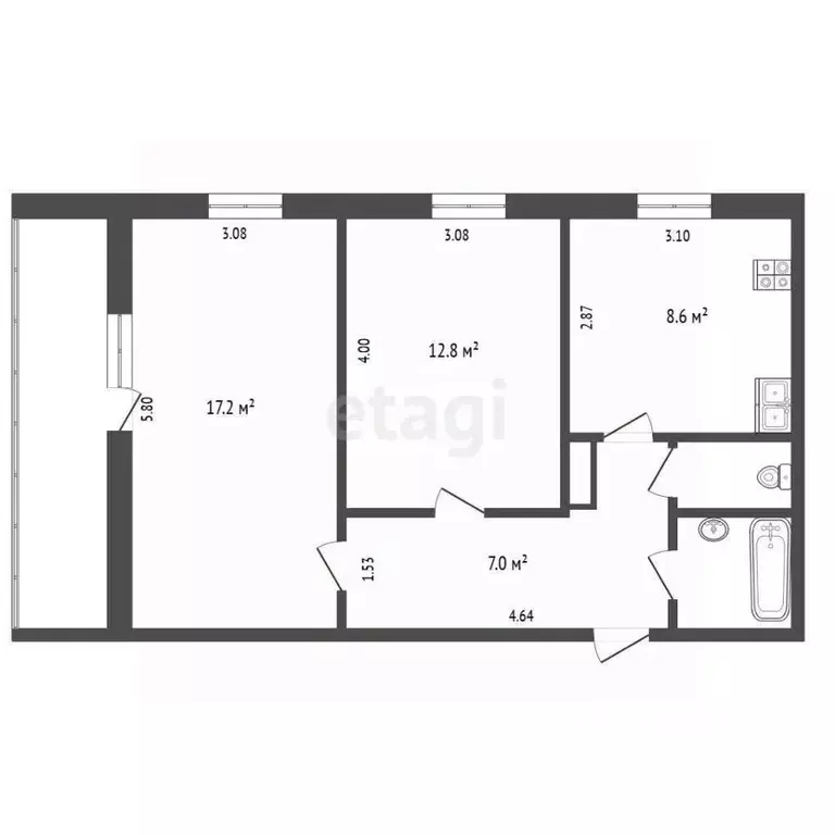 2-к кв. Тюменская область, Тюмень ул. Котовского, 6 (50.6 м) - Фото 2