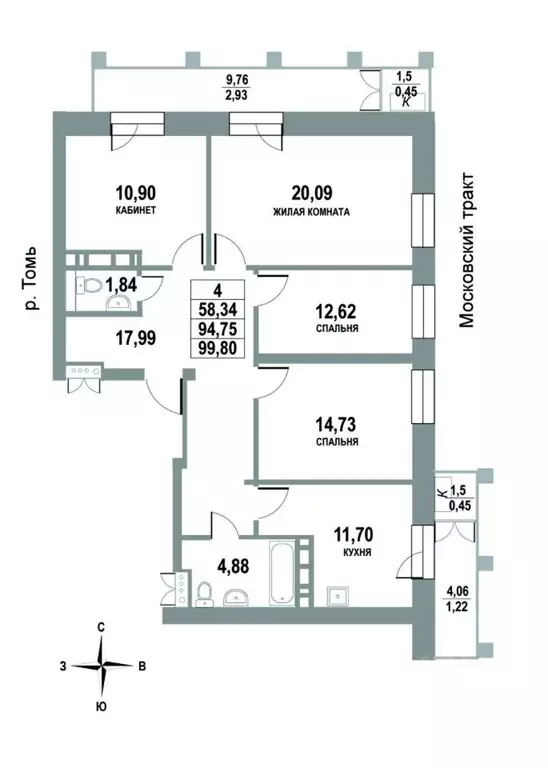 4-к кв. Томская область, Томск тракт Московский, 109Бк1 (99.8 м) - Фото 0