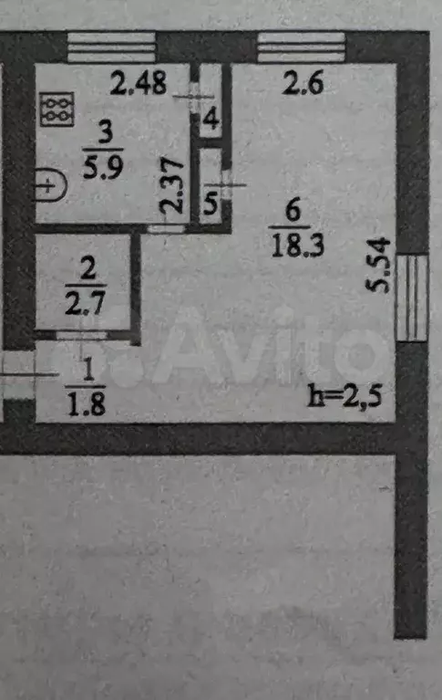 1-к. квартира, 29,5 м, 1/5 эт. - Фото 0