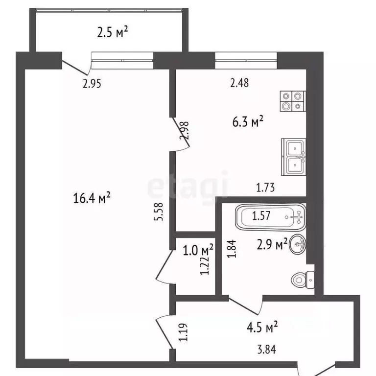 1-к кв. Самарская область, Самара Подшипниковая ул., 18 (32.6 м) - Фото 1