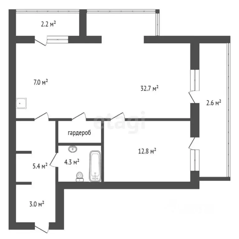 2-к кв. Красноярский край, Красноярск ул. Авиаторов, 32 (70.0 м) - Фото 2