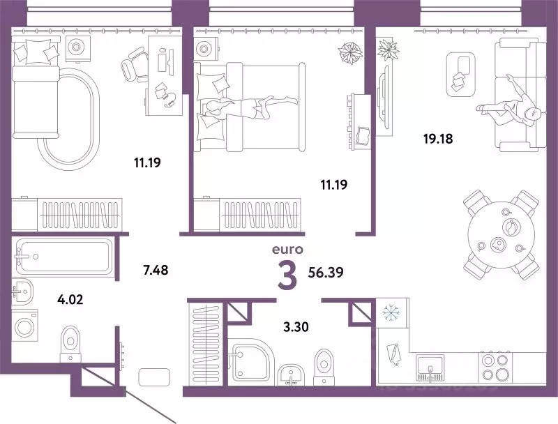 3-к кв. Тюменская область, Тюмень Интернациональная ул., 199к10 (56.16 ... - Фото 1