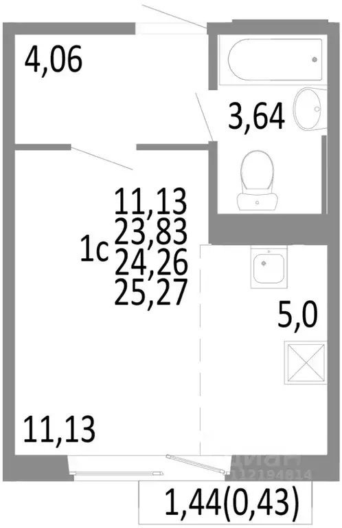 1-к кв. Челябинская область, Челябинск ул. Блюхера, 125В (24.26 м) - Фото 0