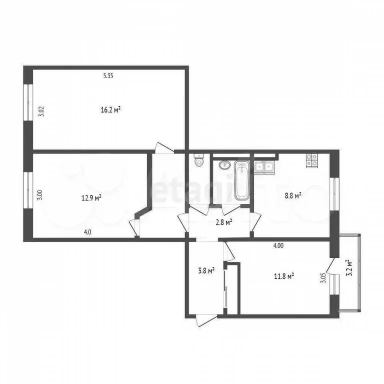3-к. квартира, 65 м, 3/5 эт. - Фото 0