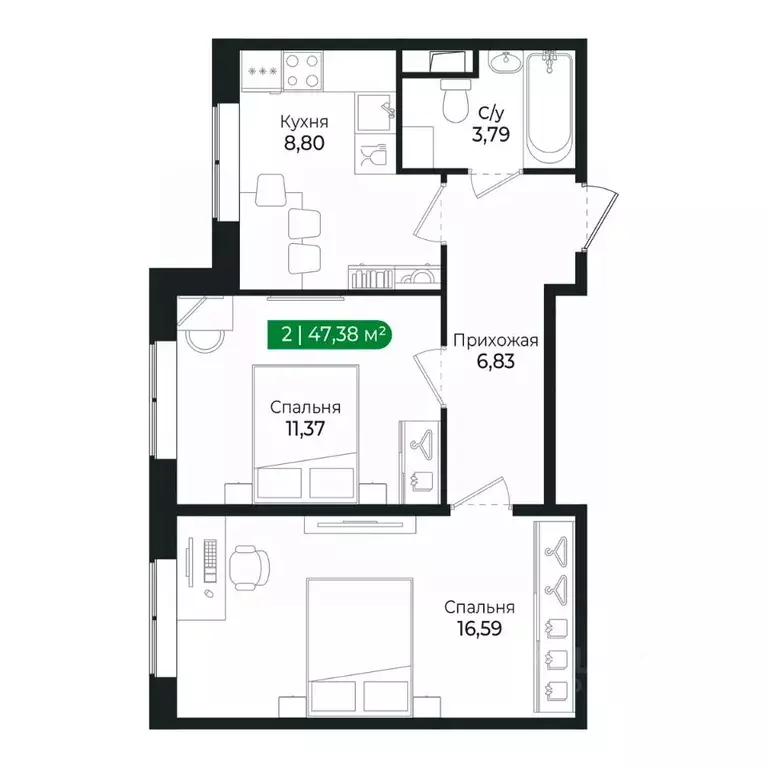 2-к кв. Ленинградская область, Сертолово Всеволожский район, ... - Фото 1