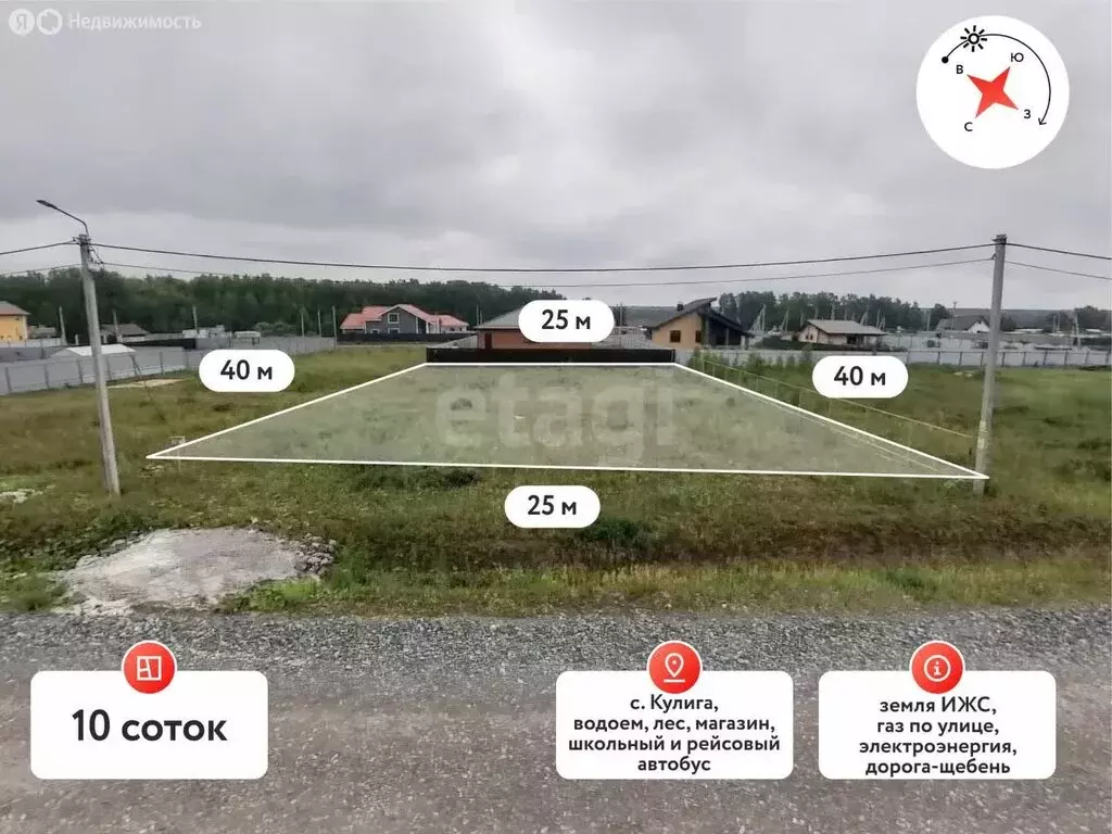 Участок в Тюменский район, село Кулига, Топазная улица (10 м) - Фото 1