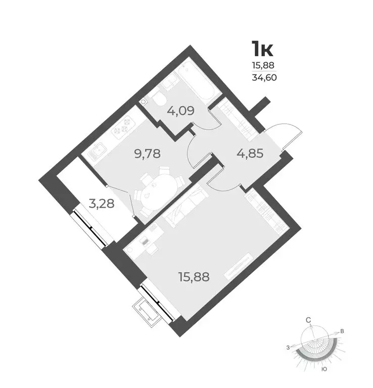 1-комнатная квартира: Новосибирск, улица Лобачевского, 53/2 (34.6 м) - Фото 0