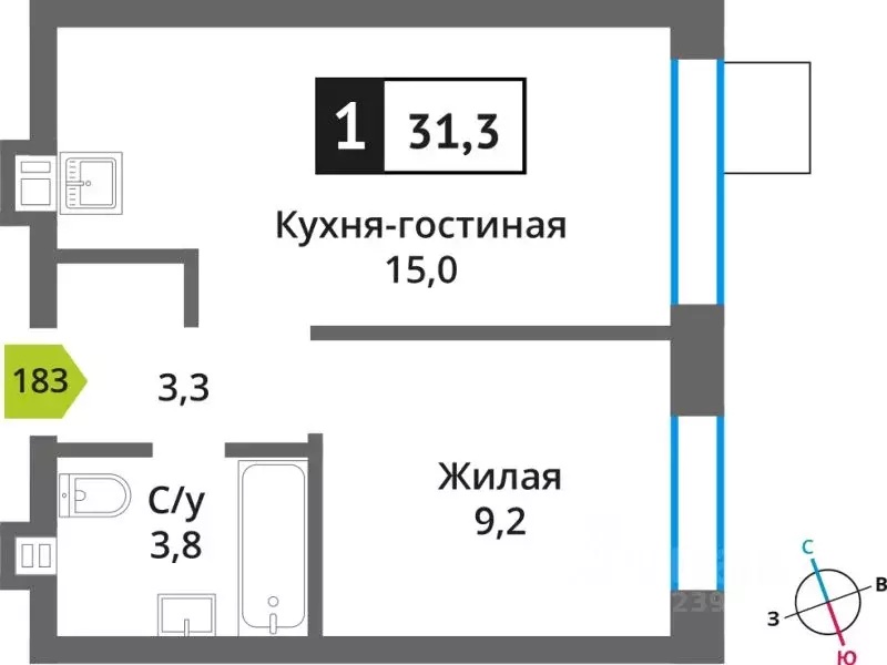 Студия Московская область, Красногорск Опалиха мкр, Никольский Квартал ... - Фото 1