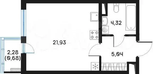 Квартира-студия, 32,3 м, 8/9 эт. - Фото 0