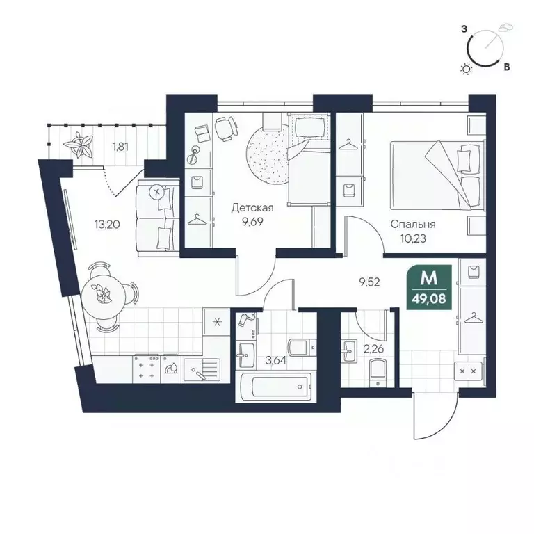 2-к кв. Новгородская область, Великий Новгород Медь кв-л,  (49.08 м) - Фото 1