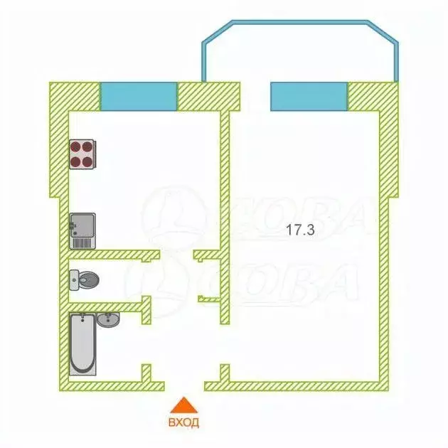 1-к кв. Тюменская область, Тюмень ул. Осипенко, 84 (33.5 м) - Фото 2