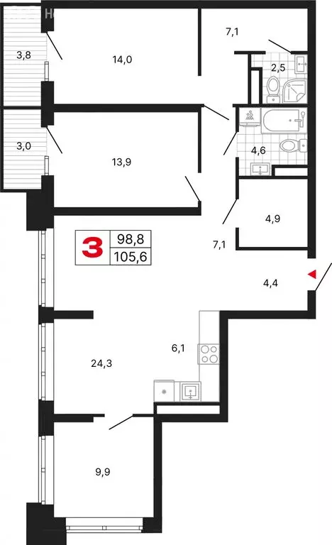 3-комнатная квартира: Москва, ЖК Бестселлер (105.6 м) - Фото 1