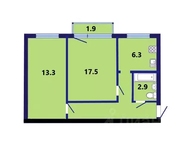 2-к кв. Санкт-Петербург просп. Металлистов, 71 (46.0 м) - Фото 1