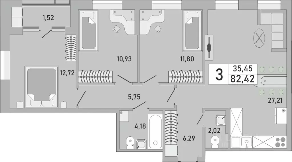 3-к кв. Башкортостан, Уфа Бакалинская ул., 9/1 (82.42 м) - Фото 1