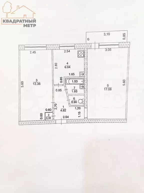 2-к. квартира, 44,4 м, 4/5 эт. - Фото 0