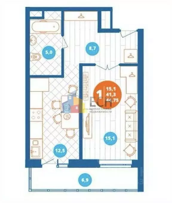 1-к кв. Тульская область, Тула просп. Ленина, 142 (48.0 м) - Фото 2