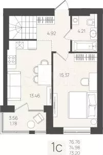 2-к. квартира, 76,8 м, 1/5 эт. - Фото 1