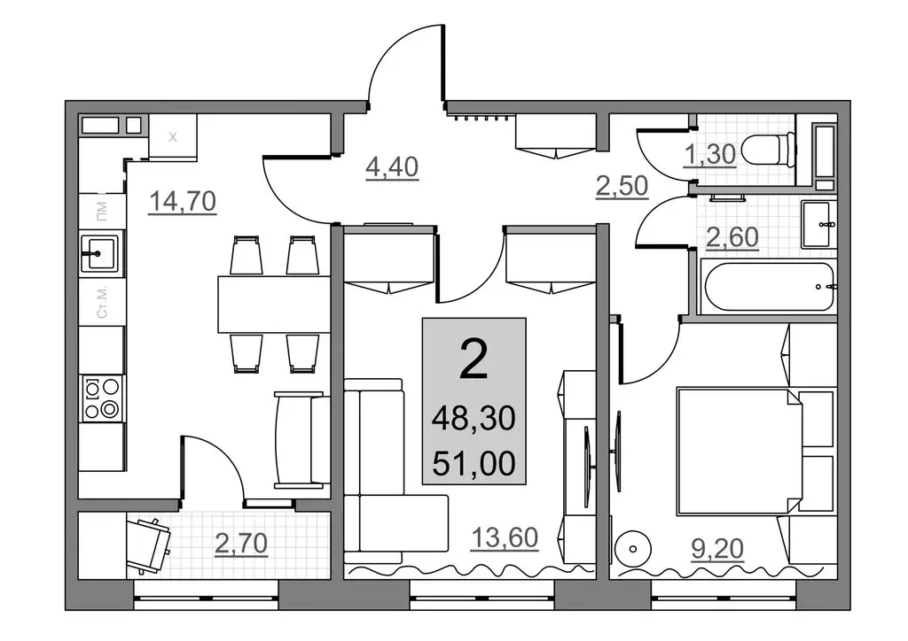 2-комнатная квартира: Балаково, микрорайон 3Г (48.3 м) - Фото 1