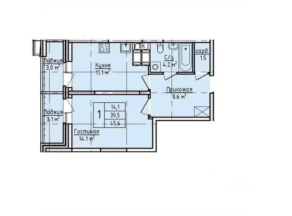 1-к кв. Московская область, Щелково пер. 1-й Советский, 20 (45.6 м) - Фото 1