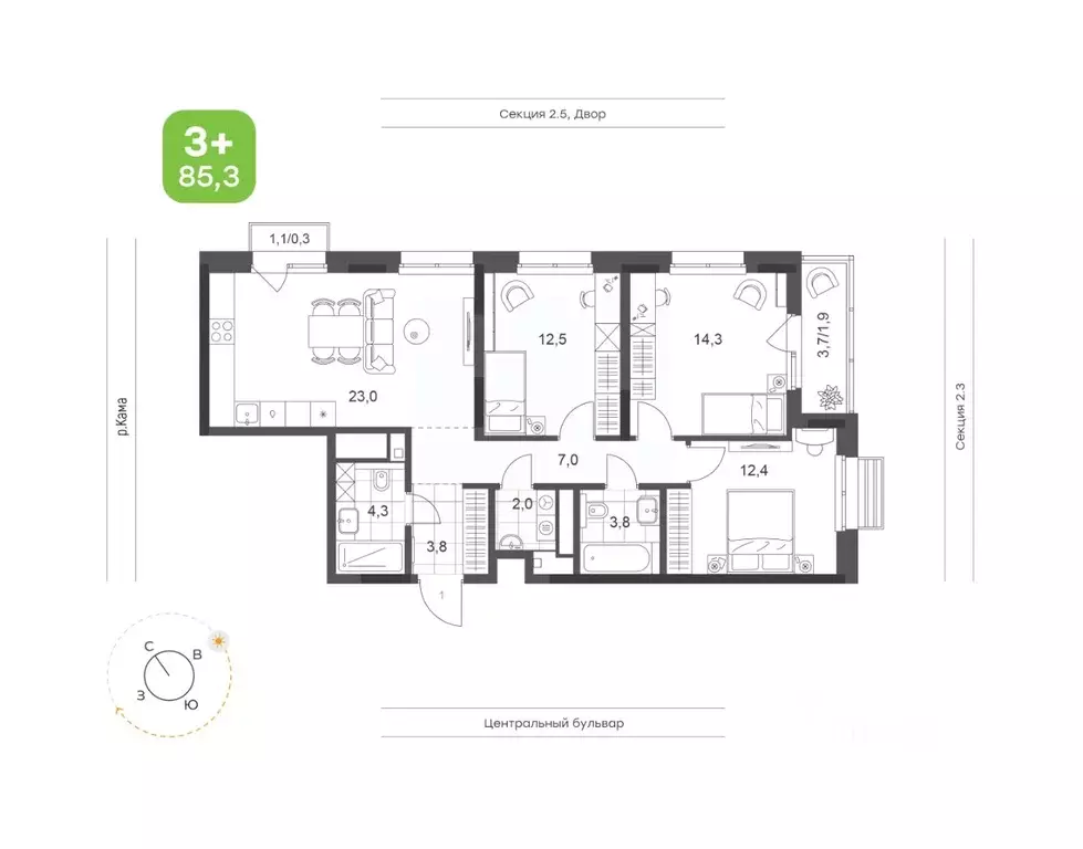 3-к кв. Татарстан, Набережные Челны Премьер-квартал жилой комплекс ... - Фото 1