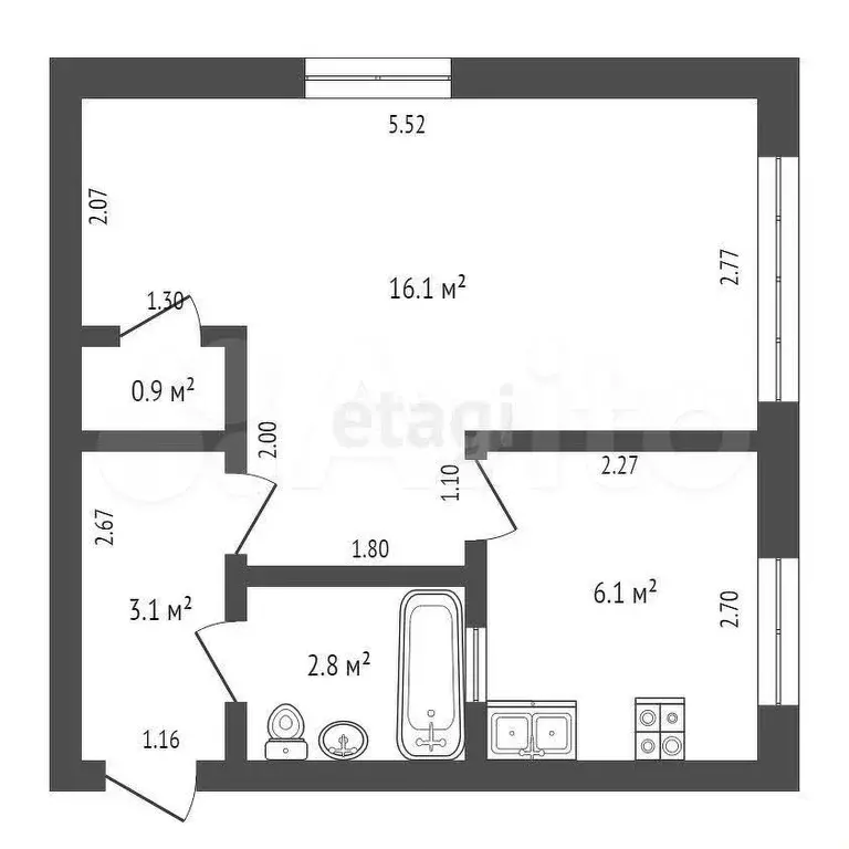 1-к. квартира, 29 м, 1/4 эт. - Фото 0
