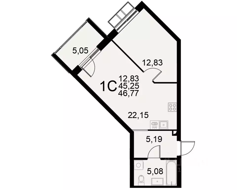 1-к кв. Тульская область, Тула Хлебная пл. (45.25 м) - Фото 0