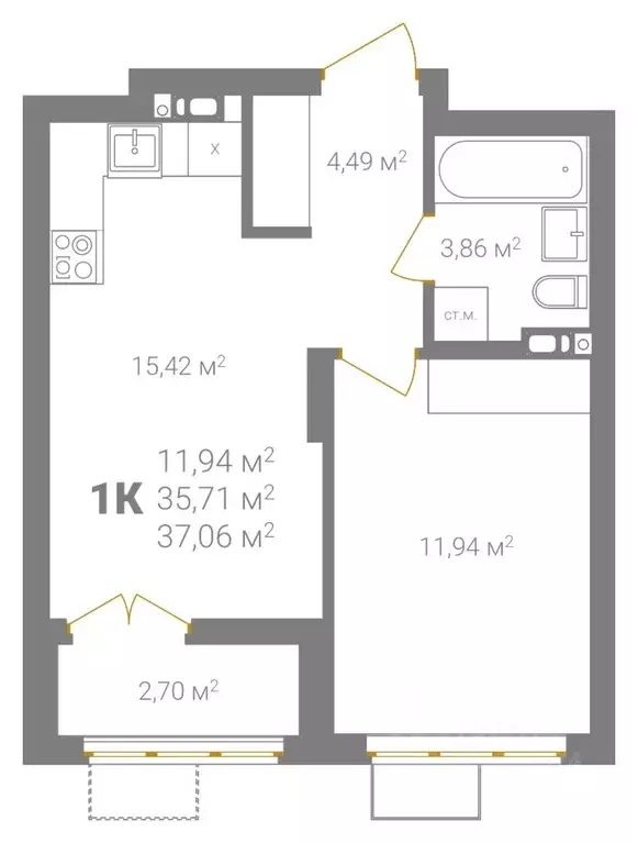 1-к кв. Нижегородская область, Нижний Новгород Ветеринарная ул. (37.06 ... - Фото 2